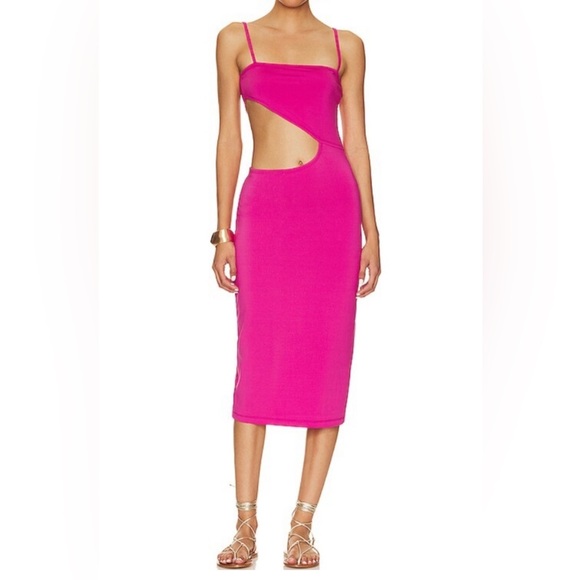 SOLID & STRIPED Dresses & Skirts - Solid & Striped Cameron Dress Hibiscus Pink Cut Out Midi Dress Medium New w Tags